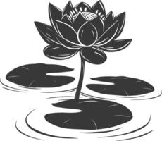 AI generated Silhouette lotus flower in the water black color only vector