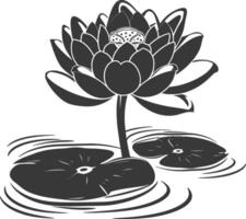 AI generated Silhouette lotus flower in the water black color only vector