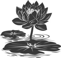 AI generated Silhouette lotus flower in the water black color only vector