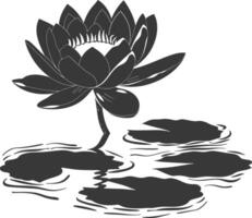 AI generated Silhouette lotus flower in the water black color only vector