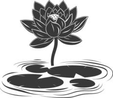 AI generated Silhouette lotus flower in the water black color only vector