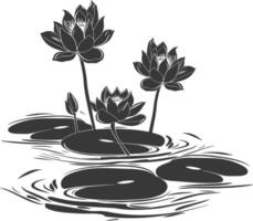 AI generated Silhouette lotus flower in the water black color only vector