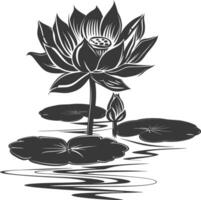 AI generated Silhouette lotus flower in the water black color only vector