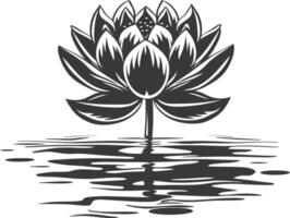 AI generated Silhouette lotus flower in the water black color only vector