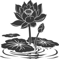 AI generated Silhouette lotus flower in the water black color only vector