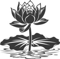 AI generated Silhouette lotus flower in the water black color only vector