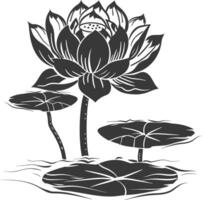 AI generated Silhouette lotus flower in the water black color only vector