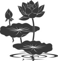 AI generated Silhouette lotus flower in the water black color only vector