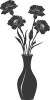 AI generated Silhouette marigold flower in the vase black color only vector