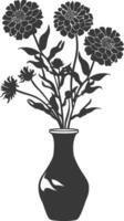 AI generated Silhouette marigold flower in the vase black color only vector