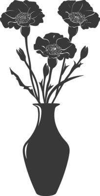 AI generated Silhouette marigold flower in the vase black color only