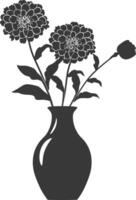 AI generated Silhouette marigold flower in the vase black color only vector