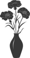 AI generated Silhouette marigold flower in the vase black color only vector