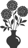 AI generated Silhouette marigold flower in the vase black color only vector