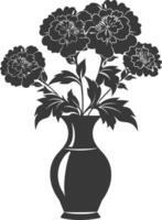 AI generated Silhouette marigold flower in the vase black color only vector