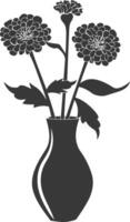 AI generated Silhouette marigold flower in the vase black color only vector