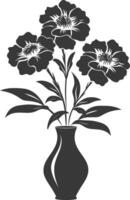 AI generated Silhouette marigold flower in the vase black color only vector