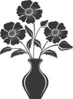AI generated Silhouette marigold flower in the vase black color only vector