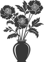 AI generated Silhouette marigold flower in the vase black color only vector