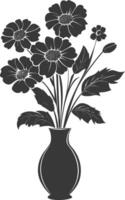 AI generated Silhouette marigold flower in the vase black color only vector