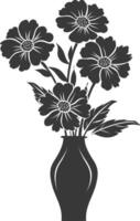 AI generated Silhouette marigold flower in the vase black color only vector