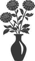 AI generated Silhouette marigold flower in the vase black color only vector