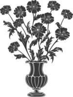 AI generated Silhouette marigold flower in the vase black color only vector