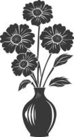 AI generated Silhouette marigold flower in the vase black color only vector