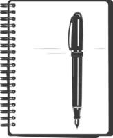 AI generated Silhouette notebook and pen black color only vector