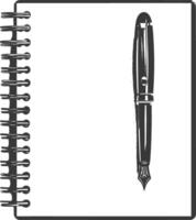 AI generated Silhouette notebook and pen black color only vector