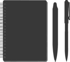 AI generated Silhouette notebook and pen black color only vector