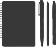 AI generated Silhouette notebook and pen black color only vector