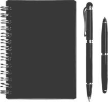 AI generated Silhouette notebook and pen black color only vector