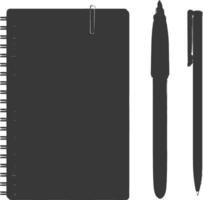 AI generated Silhouette notebook and pen black color only vector