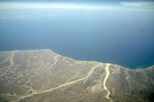 coast of cortez sea in baja california sur mexico aerial view from airplane photo