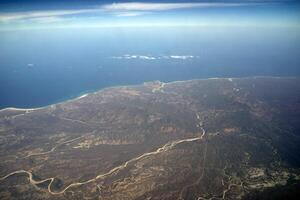 coast of cortez sea in baja california sur mexico aerial view from airplane photo