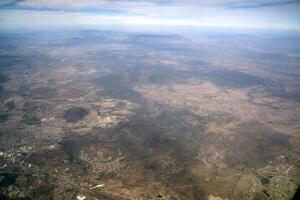 Aerial view of Santiago de Queretaro, a city in central Mexico. Panorama from airplane photo