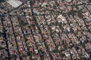 mexico city aerial view landscape from airplane photo