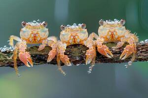 AI generated Crab Baby group of animals hanging out on a branch, cute, smiling, adorable photo