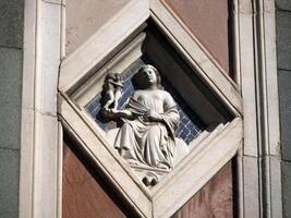 florence giotto tower detail near Cathedral Santa Maria dei Fiori, Brunelleschi Dome Italy photo