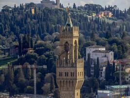 Palazzo della Signoria Florence Aerial view cityscape from giotto tower detail near Cathedral Santa Maria dei Fiori, Brunelleschi Dome Italy photo