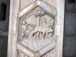 florence giotto tower detail near Cathedral Santa Maria dei Fiori, Brunelleschi Dome Italy photo