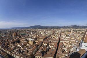 Florence Aerial view cityscape from giotto tower detail near Cathedral Santa Maria dei Fiori, Brunelleschi Dome Italy photo