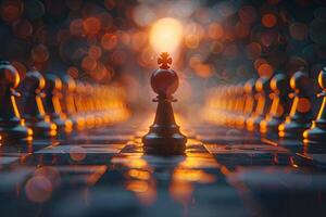 AI generated pawn reaching the other side of the board, transformed into a queen, representing the power of perseverance and transformation. chess game abstract concept photo