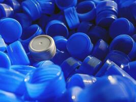 Grey plastic bottle caps on top to depict the concept of standing out from the crowd, dare to be different, odd man out, success or a leadership concept. photo