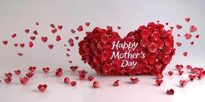 AI generated Heart art made of pink petals with Happy Mothers Day in magenta font photo