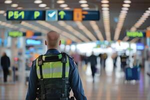 AI generated An officer in highvisibility workwear walks through the airport photo