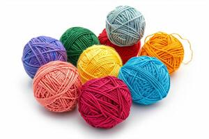 AI generated a bunch of colorful balls of yarn on a white background photo