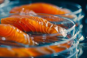 AI generated Close up of plastic containers filled with orange slices, liquid food ingredient photo