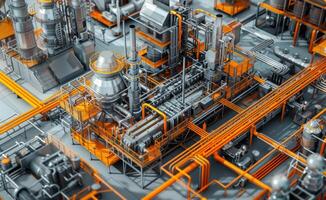 AI generated Orange urban design with composite material machinery in large industrial plant photo